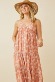 HY6850 BLUSH Women Textured Floral Smocked Back Tiered Dress Full Body 2