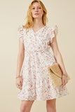 HY6858 PEACH Womens Floral Print Eyelet Ruffle Tank Dress Front