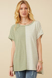 Short Sleeve Textured Knit Contrast Stripe Tee