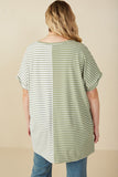 HY6871W Sage Plus Short Sleeve Textured Knit Contrast Stripe Tee Detail