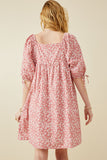 HY6892W PINK Plus Ditsy Floral Square Neck Poplin Dress Side