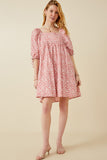 HY6892W PINK Plus Ditsy Floral Square Neck Poplin Dress Back