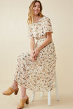 Soft Floral Pleated Skirt Short Sleeve Dress