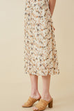 HY6909 Off White Plus Soft Floral Pleated Skirt Short Sleeve Dress Front