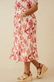 HY6914 RED Womens Textured Floral Smocked Square Neck Dress Full Body