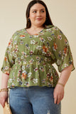 Women Floral Smocked Waist V Neck Dolman