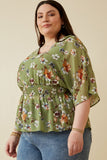 HY6927W Sage Plus Floral Smocked Waist V Neck Dolman Full Body