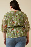 HY6927W Sage Plus Floral Smocked Waist V Neck Dolman Side