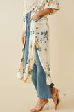 HY6933W Cream Plus Satin Floral Open Duster Side