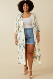 HY6933 Cream Plus Satin Floral Open Duster Full Body