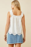 HY6935 OFF WHITE Women Ruffled Strap Floral Eyelet Scallop Tank Back