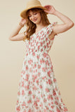 HY6938 Off White Womens Floral Chiffon Smocked Tank Dress Side