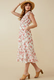 HY6938 Off White Womens Floral Chiffon Smocked Tank Dress Back