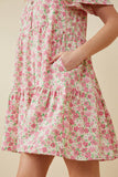 HY6939 PINK Womens Button Detail Textured Floral Dress Detail