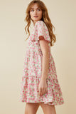 HY6939 PINK Womens Button Detail Textured Floral Dress Side