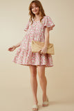 HY6939 PINK Womens Button Detail Textured Floral Dress Full Body