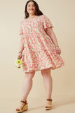 HY6939W PINK Plus Button Detail Textured Floral Dress Full Body