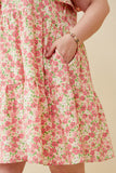 HY6939W PINK Plus Button Detail Textured Floral Dress Detail