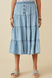 Tiered Button Front Tencel Skirt