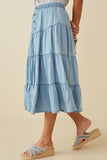 HY6950 Light Denim Plus Tiered Button Front Tencel Skirt Front