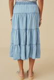 HY6950W Light Denim Plus Tiered Button Front Tencel Skirt Side