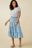 HY6950W Light Denim Plus Tiered Button Front Tencel Skirt Back