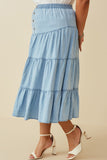 HY6950 LIGHT DENIM Womens Tiered Button Front Tencel Skirt Side