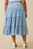 HY6950 LIGHT DENIM Womens Tiered Button Front Tencel Skirt Back