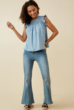 HY6958W Dark Denim Plus Ruffle Detailed Smocked Denim Tencel Tank Front