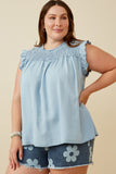 Ruffle Detailed Smocked Denim Tencel Tank