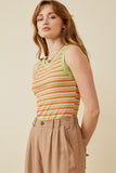 HY6960 SAGE MIX Womens Contrast Binding Striped Knit Ribbed Tank Side