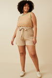 HY6960 Sage Mix Plus Contrast Binding Striped Knit Ribbed Tank Front