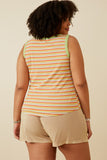 HY6960W Sage Mix Plus Contrast Binding Striped Knit Ribbed Tank Side