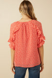 HY6965 Red Womens Ditsy Floral Ruffle Detail Tie Detail Top Detail