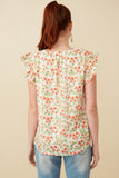 HY6979 Off White Womens Floral Ruffled Sleeve Tank Detail