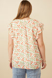 HY6979W Off White Plus Floral Ruffled Sleeve Tank Full Body