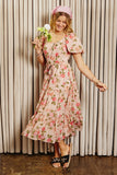 Romantic Floral Button Detail Belted Dress