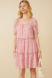 HY6985W Pink Plus Ditsy Floral Ruffled Tier Dress Front