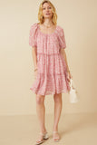 HY6985 Pink Womens Ditsy Floral Ruffled Tier Dress Gif