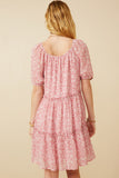 HY6985 Pink Womens Ditsy Floral Ruffled Tier Dress Side