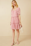 HY6985 Pink Womens Ditsy Floral Ruffled Tier Dress Back