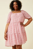 HY6985 Pink Womens Ditsy Floral Ruffled Tier Dress Front