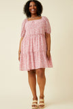 HY6985 Pink Womens Ditsy Floral Ruffled Tier Dress Full Body 2