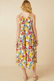 HY6991 Yellow Mix Womens Vivid Floral Tassel Shoulder Tie Linen Blend Dress Detail