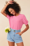 Textured Stripe Puff Sleeve Knit Top