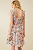 HY6997 BLUSH Womens Smocked Detail Ruffled Strap Floral Print Dress Detail