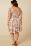 HY6997W BLUSH Plus Smocked Detail Ruffled Strap Floral Print Dress Detail