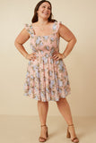 HY6997W BLUSH Plus Smocked Detail Ruffled Strap Floral Print Dress Side