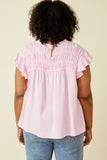 HY6998 Off White Womens Textured Smocked Ruffle Detail Tank Front