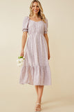 HY7002W LAVENDER Plus Ditsy Floral Sweetheart Neck Dress Side